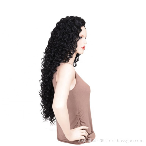 factory price black long roll wig, 24-inch artificial wool lace front wig, no kink and curl lace front wig synthetic hair wigs